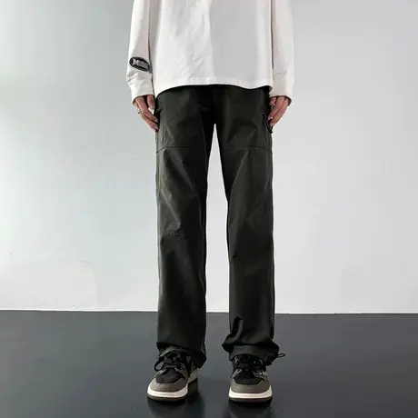 军绿色工装冲锋裤男春秋款日系潮牌复古宽松直筒休闲长裤高街裤子商品大图