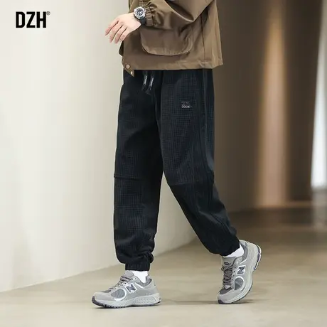 男士黑色休闲裤男秋季束脚男裤2024新款潮肌理感裤子男款美式高街商品大图