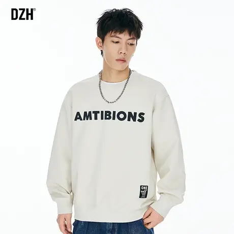 男生米色重磅卫衣男圆领秋季潮牌休闲长袖上衣宽松男装2023年新款商品大图