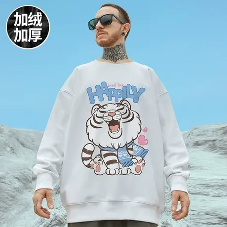 卫衣2025新款圆领加肥加ins大码男装无帽加绒加厚情侣卫衣春秋季商品大图