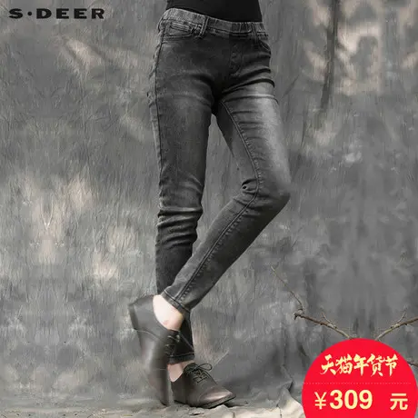 sdeer圣迪奥2017冬装修身弹力松紧牛仔长裤小脚裤女S15480842商品大图