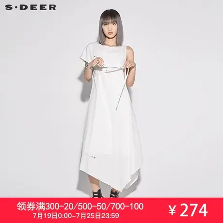 sdeer圣迪奥设计感不对称昆虫绣花系带全棉两件套连衣裙S17281206图片