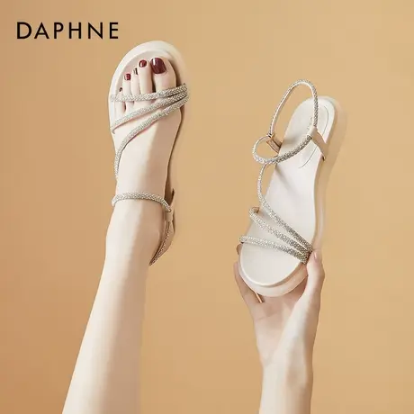 达芙妮罗马凉鞋2022年新款女夏平底仙女风配裙子学生百搭水钻凉鞋商品大图