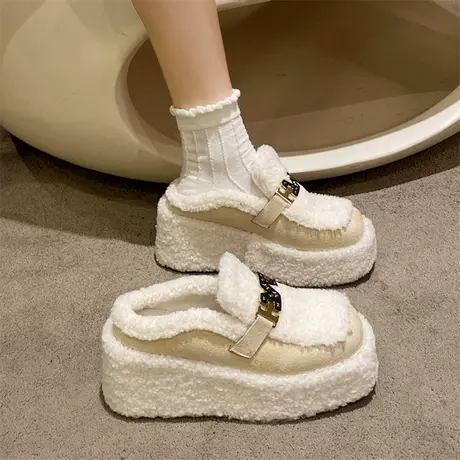 勃肯鞋女包头半拖鞋女外穿2024新款懒人高跟小个子爆款冬季毛毛鞋商品大图