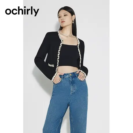 黑标系列 欧时力 小香风针织外套女 新款秋装撞色织边法式气质图片