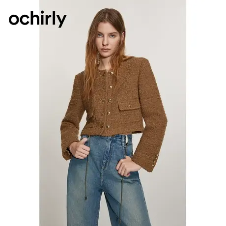 羊毛花纱小香短外套女 ochirly欧时力2024新款早春短款法式箱型图片
