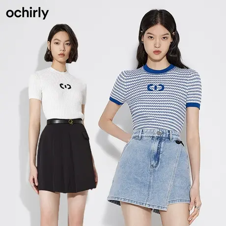 欧时力氧气衫条纹薄短袖针织衫女2023新款t恤修身图片