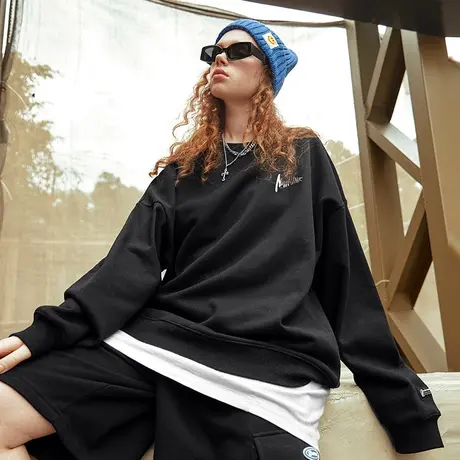 Nuthink国潮oversize卫衣男加绒圆领潮高街加肥加大肥佬冬季上衣商品大图