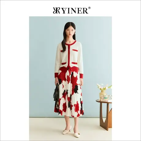 【裸感羊绒】YINER音儿女装冬季绵羊毛撞色针织开衫商品大图