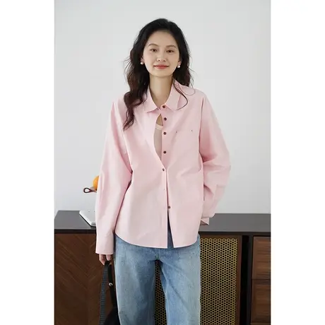 嘉茱莉2024春季新款POLO领衬衫外套女百搭宽松法式上衣1OO棉衬衣图片