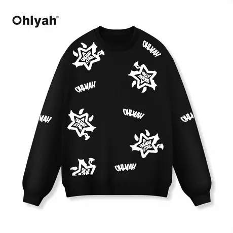 Ohlyah美式复古小恶魔星星印花宽松纯棉圆领卫衣男女款团队服定制商品大图