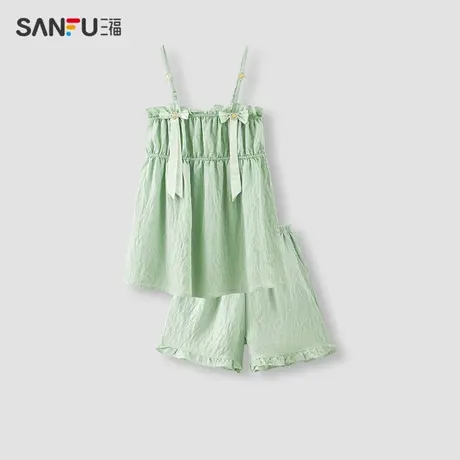 三福女夏季泡泡棉抗菌睡衣 甜系蝴蝶结可调吊带家居服480103图片