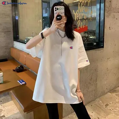 日版卖萌冠军印花短袖女夏季新款休闲宽松纯棉oversize字母T恤男图片