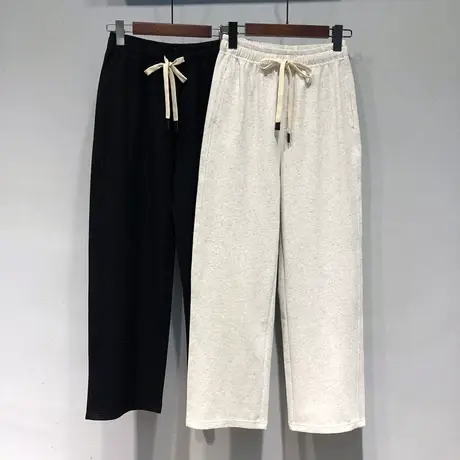 2024春装新款纯色简单百搭抽绳松紧腰宽松韩系阔腿裤卫裤长裤女图片