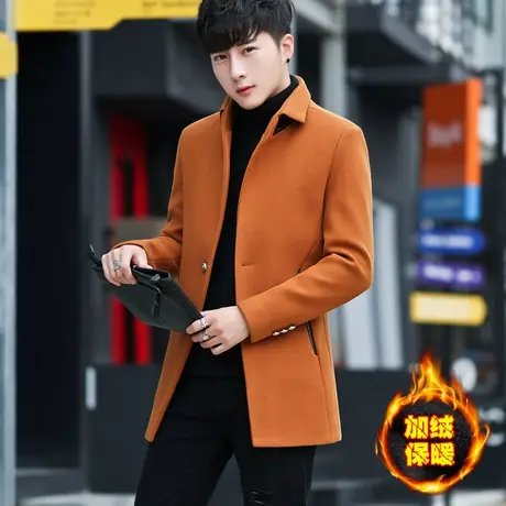 男士秋冬季加绒风衣外套中长款韩版呢子大衣潮流男装加厚毛呢夹克商品大图