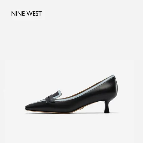 Nine West/玖熙法式浅口高跟鞋中跟2023秋新款小方头单鞋撞色商品大图