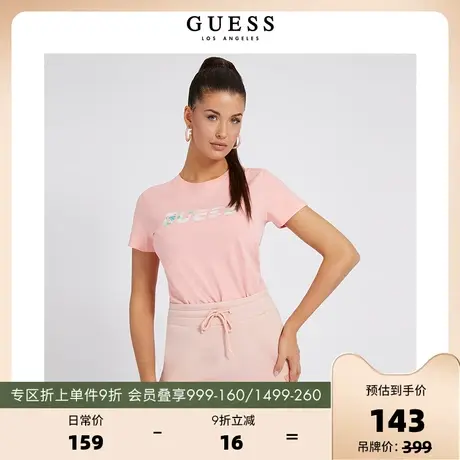 GUESS女士纯色纯棉圆领经典渐变字母短袖T恤上衣-V2GI07I3Z11商品大图