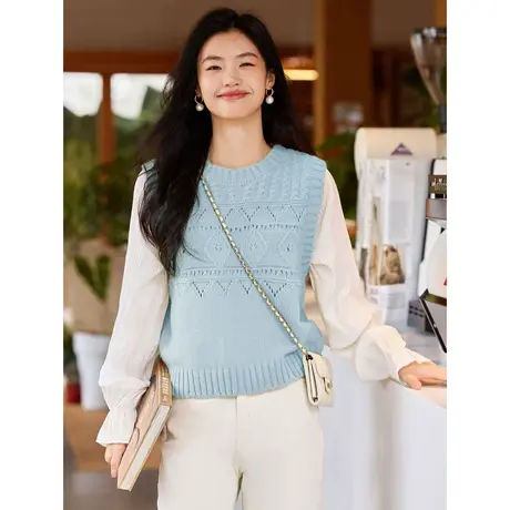 时尚气质假两件长袖毛衣开衫2023年秋冬新款淑女温柔宽松显瘦上衣商品大图