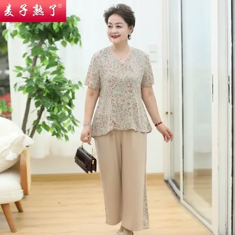 妈妈夏装套装短袖两件套2022新款雪纺衫上衣阔太太洋气中老年女装图片