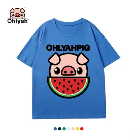 Ohlyah品牌 小猪米罗 全棉面料 吃瓜群众小猪女装短袖t恤个性印花图片