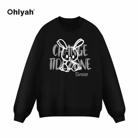 Ohlyah卫衣女2022新款ins小兔设计感字母宽松潮牌慵懒风长袖上衣商品大图