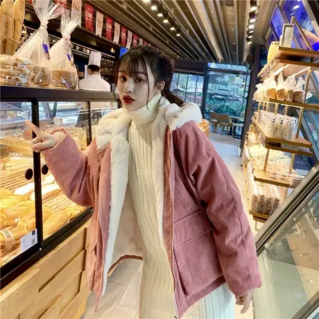 韩版学生加绒加厚外套棉袄百搭宽松棉衣棉服女秋冬2021新款冬季萌图片