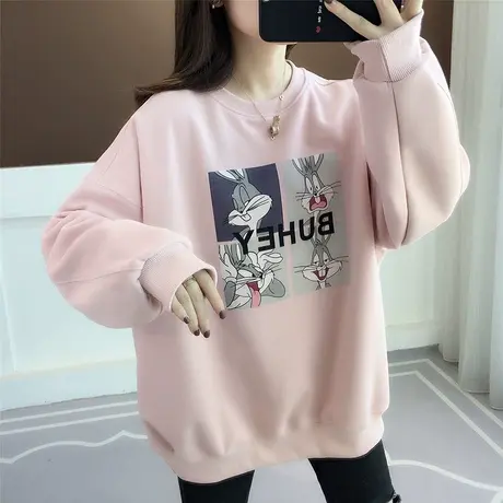 卫衣女2023新款春秋季宽松设计感小众中长款圆领印花上衣外套ins图片