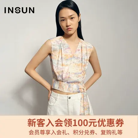 恩裳商场同款时尚休闲潮流无袖飘带设计雪纺衫商品大图