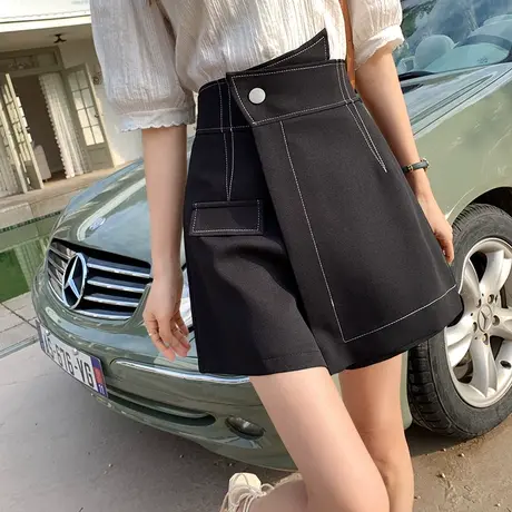 时尚百搭不规则短裙2023年春夏新款遮胯假两件休闲短裙裤a字裙图片