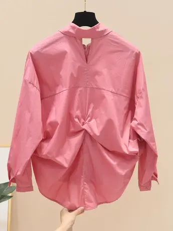 2023春秋季时尚百搭宽松显瘦纯色小衫后背小心机设计感慵懒风衬衣商品大图