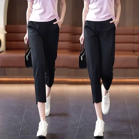 八分哈伦裤子女夏秋季2023新款高腰显瘦烟管裤时尚薄款小脚西装裤图片