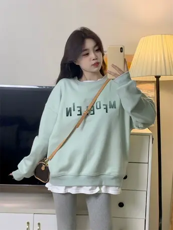 假两件卫衣女2022新款秋冬季小个子高级感上衣慵懒风加绒加厚外套商品大图