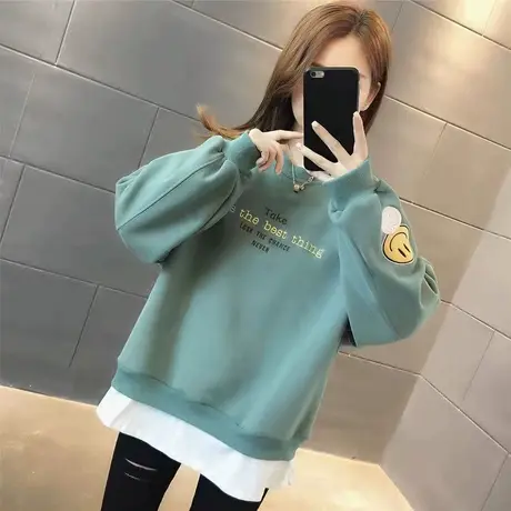 早春装卫衣女春秋季韩版宽松大码bf慵懒风ins薄款假两件上衣服潮图片