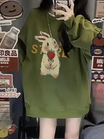 潮牌美式复古套头卫衣女春秋款小众设计感宽松oversize慵懒风上衣商品大图