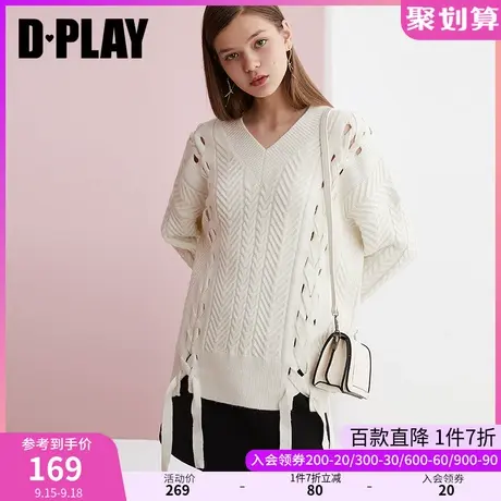DPLAY德帕拉秋装款简约绑带设计慵懒针织毛衣宽松外穿商品大图