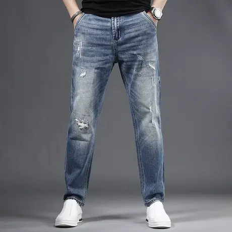 2023新款春夏季破洞牛仔裤男款宽松小直筒潮流男装牛仔裤美式休闲商品大图