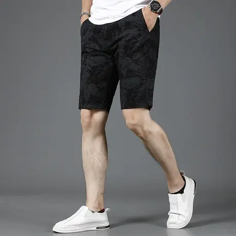 2023新款黑色暗纹休闲短裤男夏季薄款五分裤修身弹力潮流男士中裤商品大图