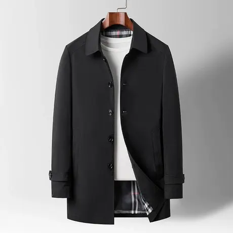中长款风衣男士商务休闲秋季新款大衣英伦风黑色时尚长款外套男装图片