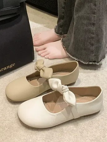 玛丽珍女鞋春秋季平底单鞋2023新款温柔风蝴蝶结豆豆鞋软底开车鞋商品大图