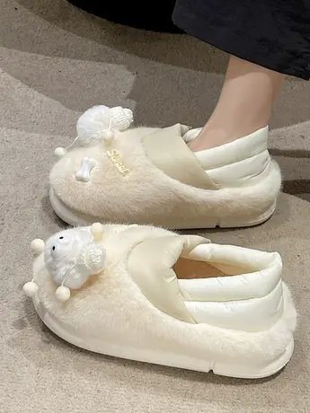 2023秋冬外穿棉拖鞋女包跟室内家居厚底可爱毛毛加绒保暖月子棉鞋商品大图