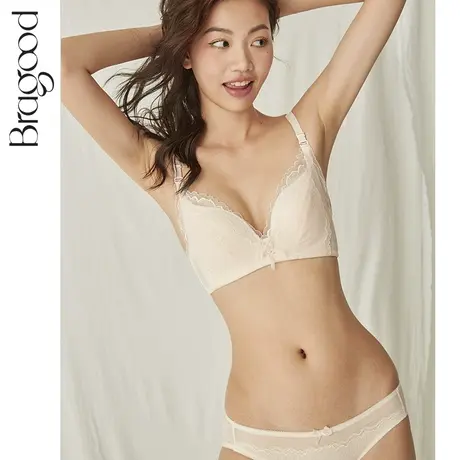 布谷法式蕾丝少女性感美背文胸轻薄内衣女无钢圈小胸聚拢红色套装商品大图