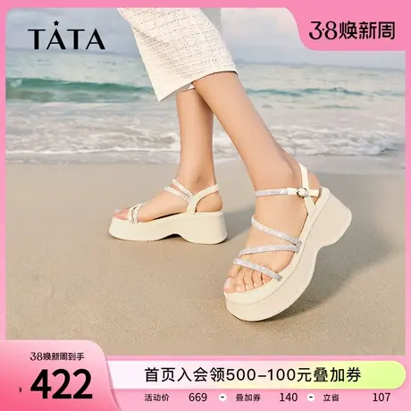 Tata他她休闲厚底凉鞋女鞋潮流一字带法式凉鞋2024夏新款DWFF1BL4商品大图
