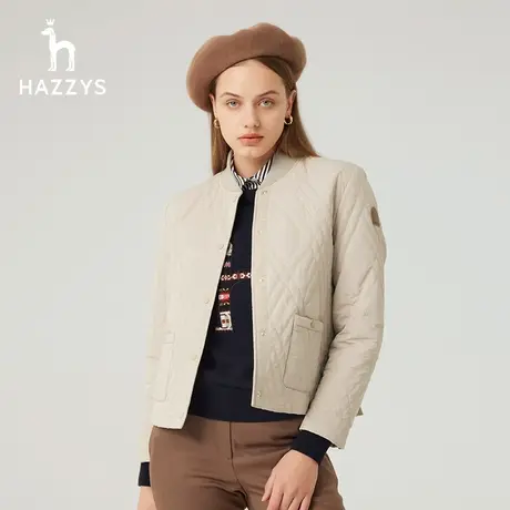 【商场同款】Hazzys哈吉斯女装23秋冬新款合体版格纹绗缝短款棉服图片
