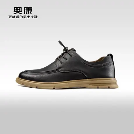 Aokang奥康2024春季新款时尚休闲鞋男纯色圆头舒适单鞋松紧带商品大图
