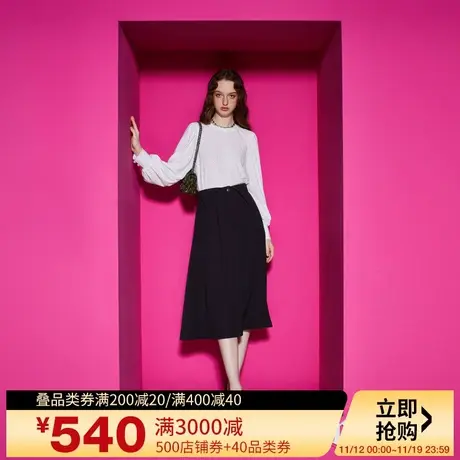 Juicy Couture橘滋2023新款优雅率性高腰翻领A字半裙图片