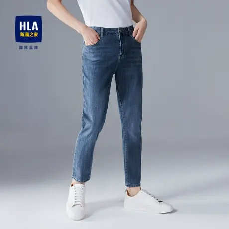 HLA/海澜之家直筒蓝色牛仔裤夏秋季新款微弹宽松透气长裤子男士款图片