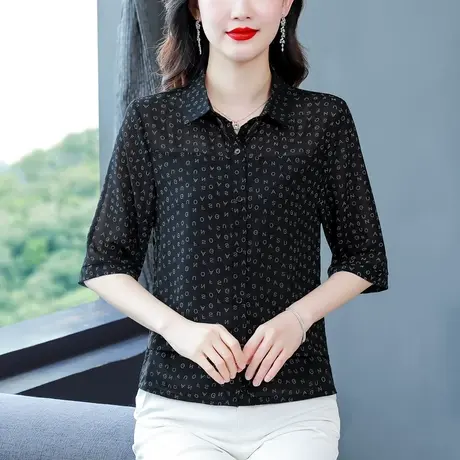 别致中袖雪纺衬衫女夏季2023年新款时尚气质减龄年轻妈妈上衣薄款商品大图