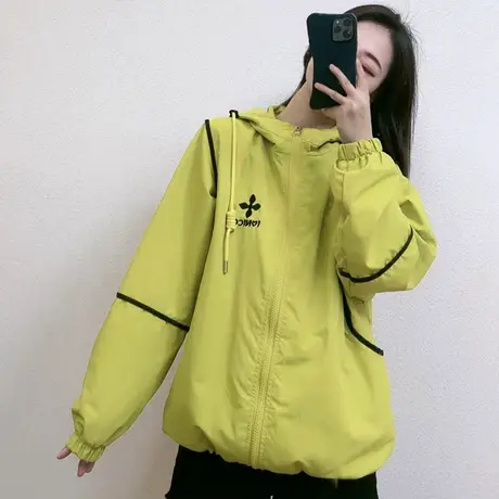 撞色连帽风衣外套女2023秋季新款韩版宽松休闲减龄短款开衫上衣女商品大图