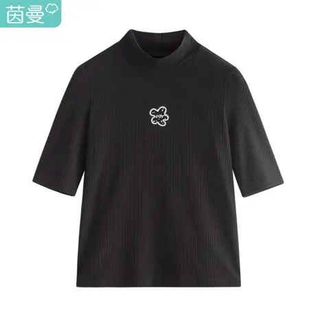 【商场同款】茵曼2022早秋新款女半高领显瘦港风超火chic中袖T恤图片