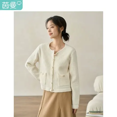 【商场同款】茵曼优雅圆领毛衣2023秋季女装新款长袖显瘦外套上衣商品大图